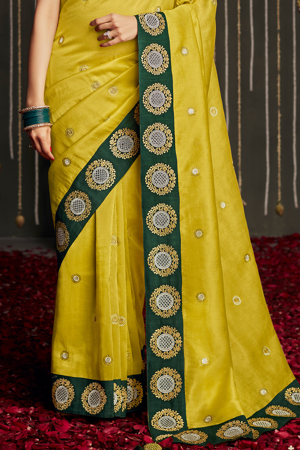 fresh yellow dola silk saree 5