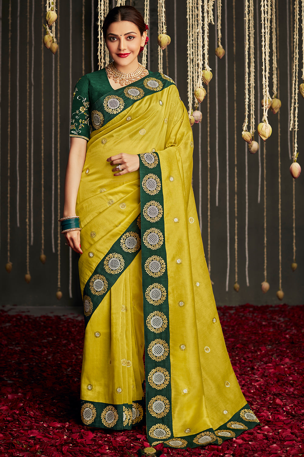 fresh yellow dola silk saree 3