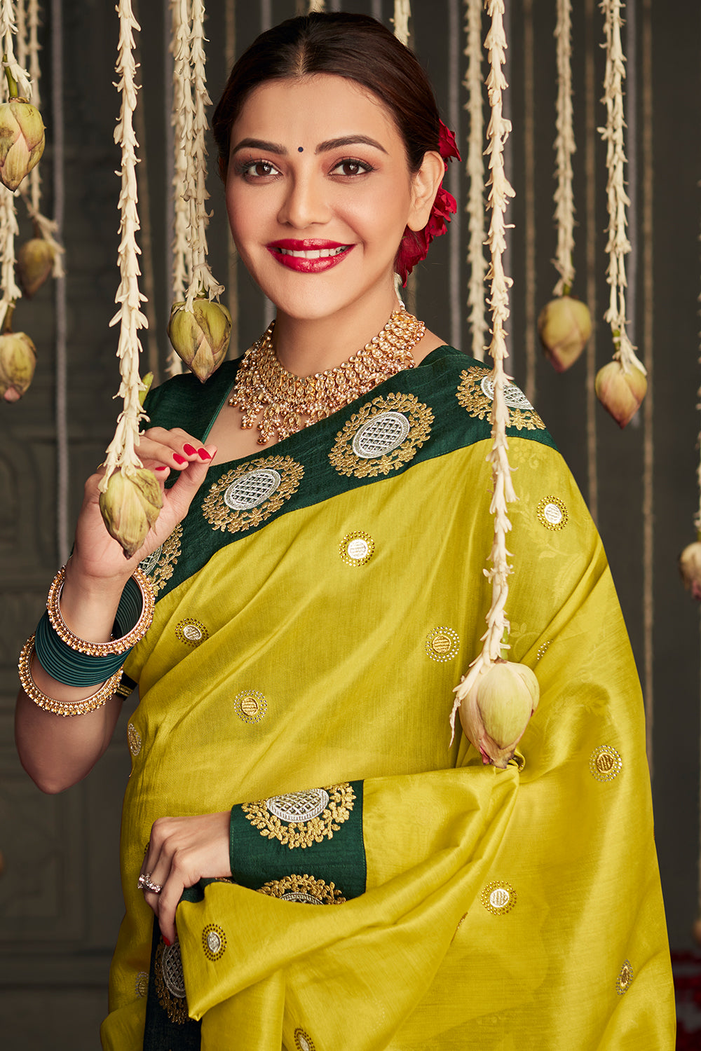 fresh yellow dola silk saree 6