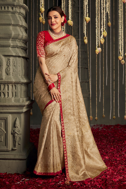 beige dola silk saree 1