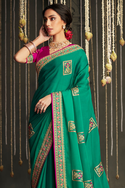 shamrock green dola silk saree 1