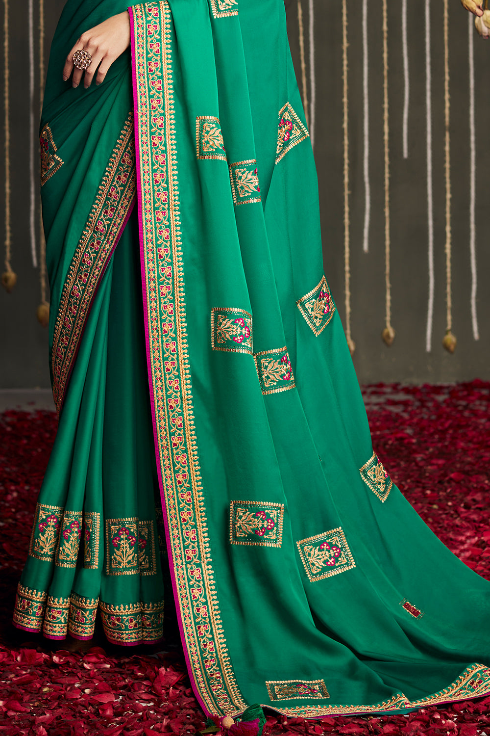 shamrock green dola silk saree 3