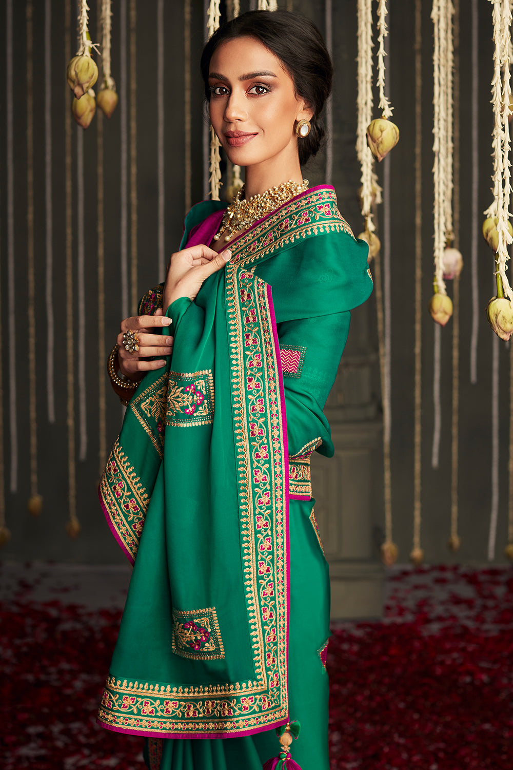 shamrock green dola silk saree 2