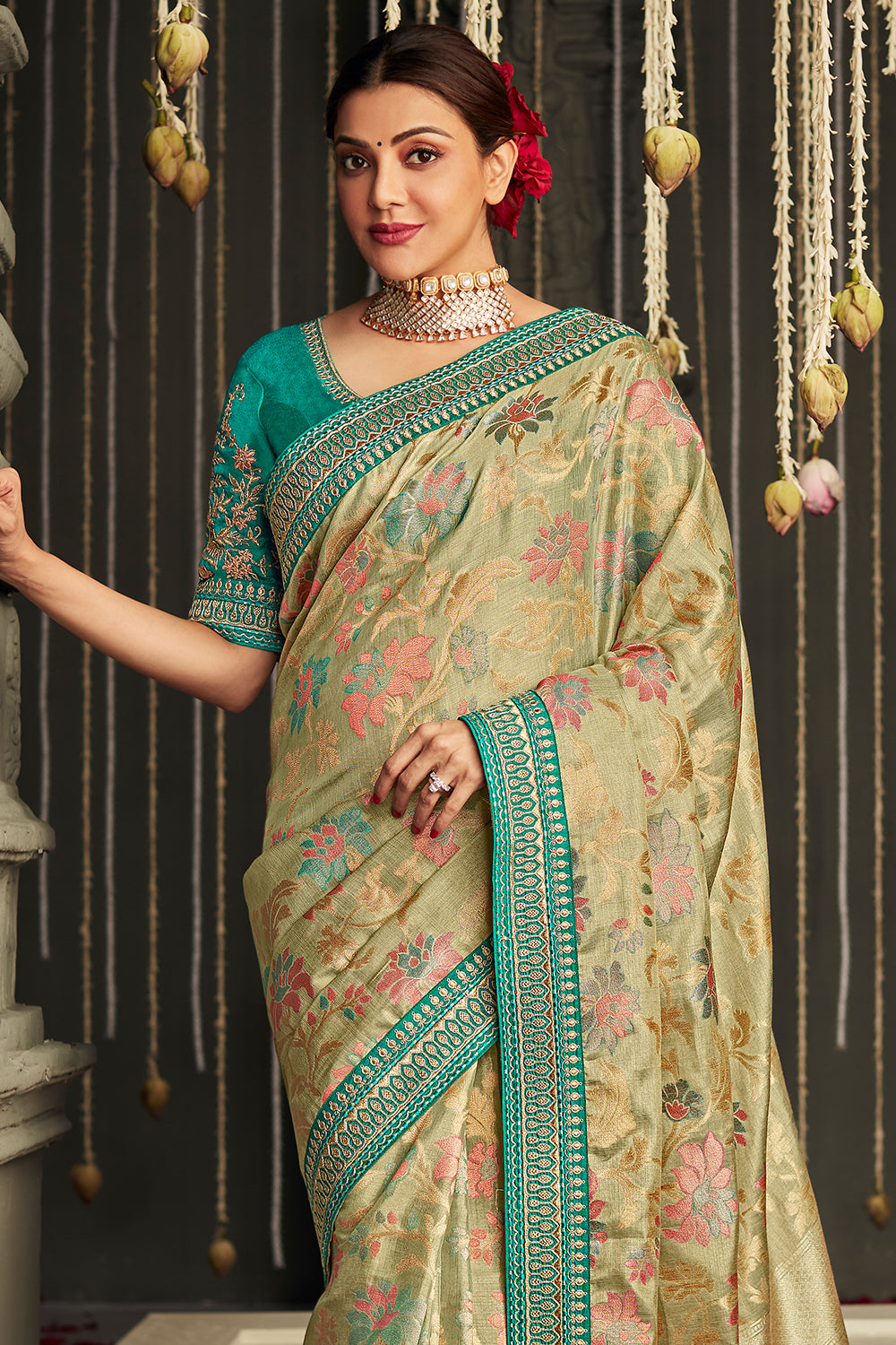 tea green dola silk saree 2