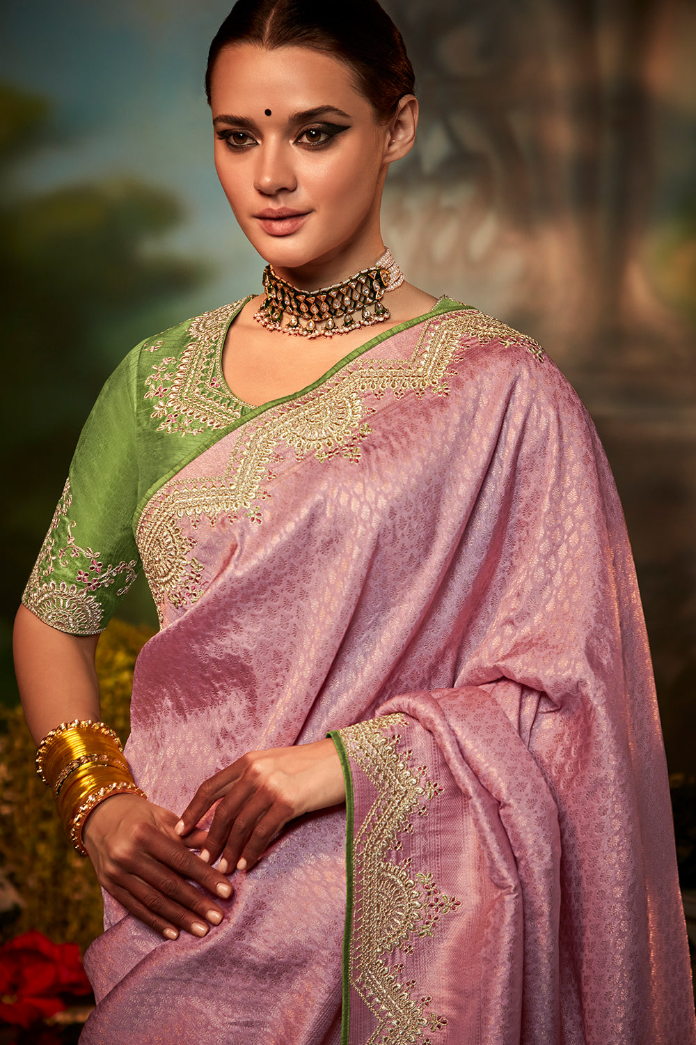 pink south silk saree