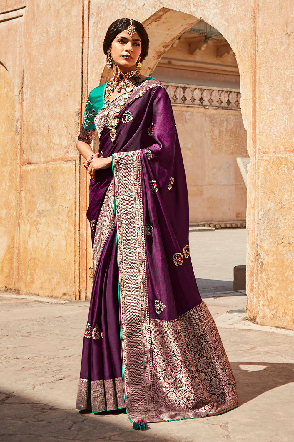 purple banarasi saree