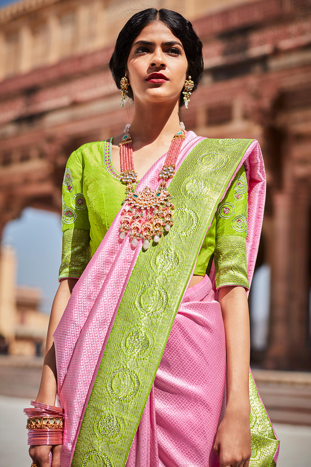 pink silk saree