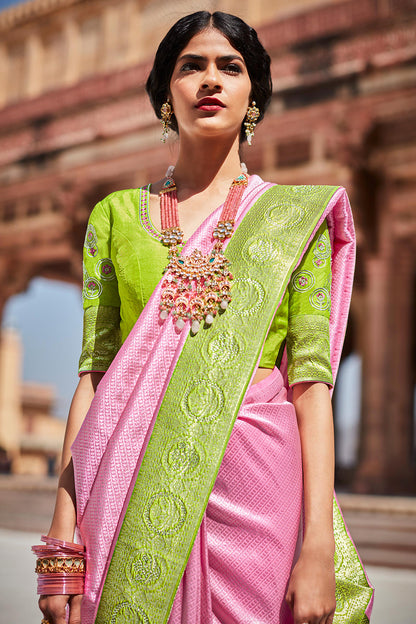 pink silk saree