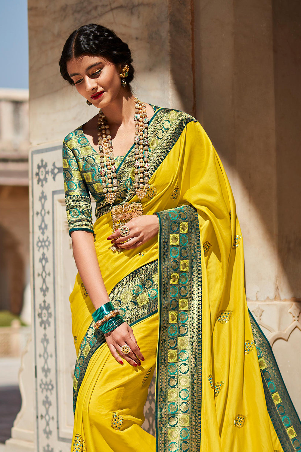 yellow silk saree