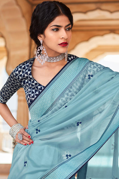 blue silk saree