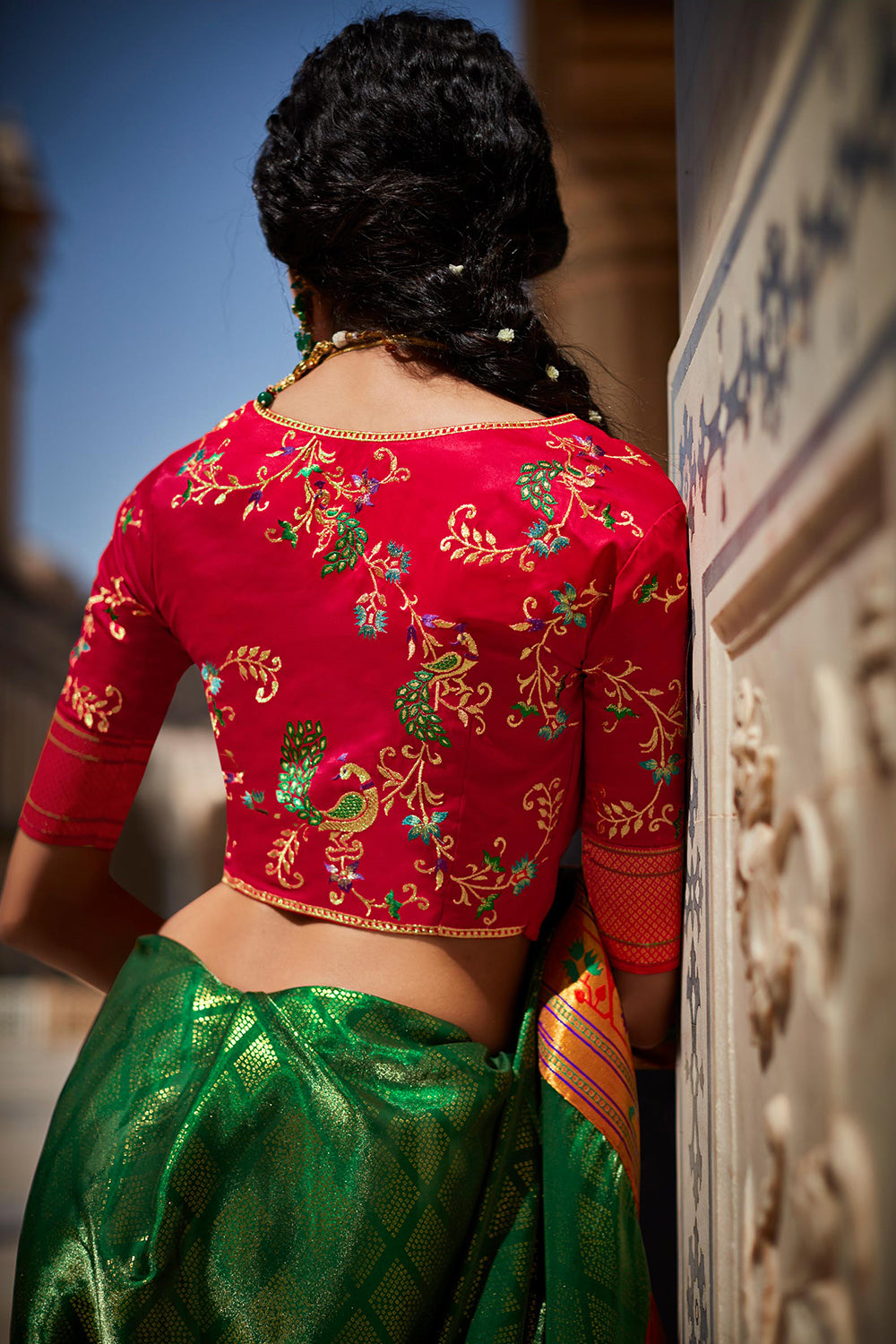 green silk saree