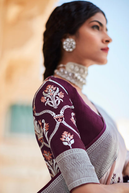 pink silk saree