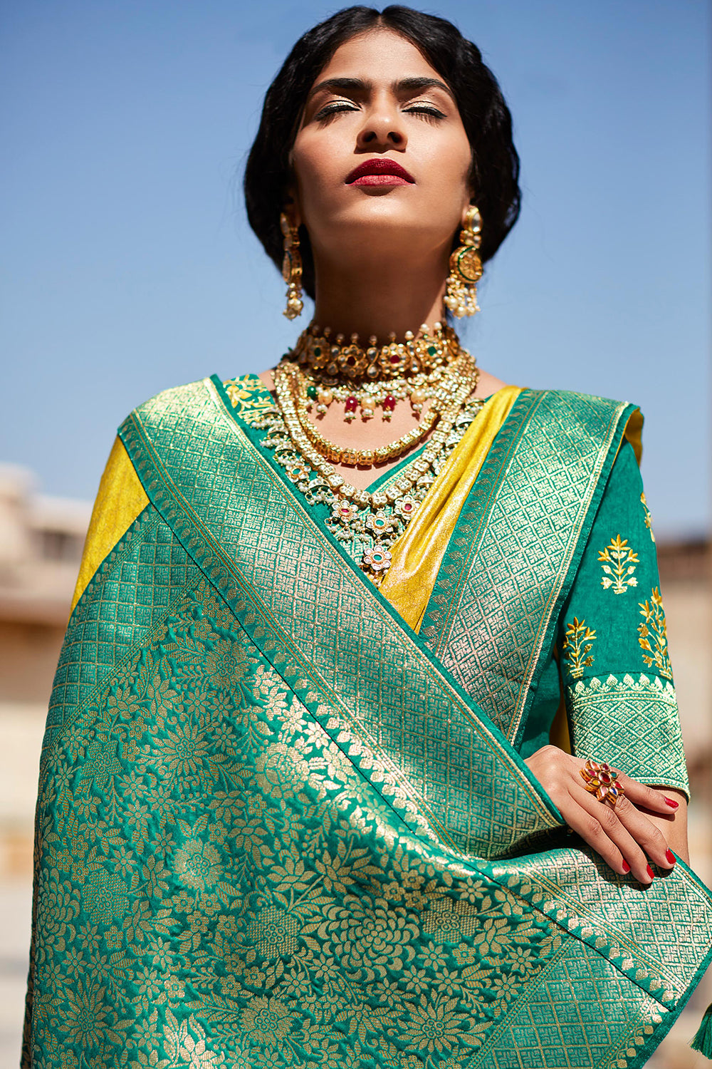 yellow silk saree