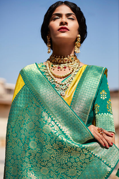 yellow silk saree