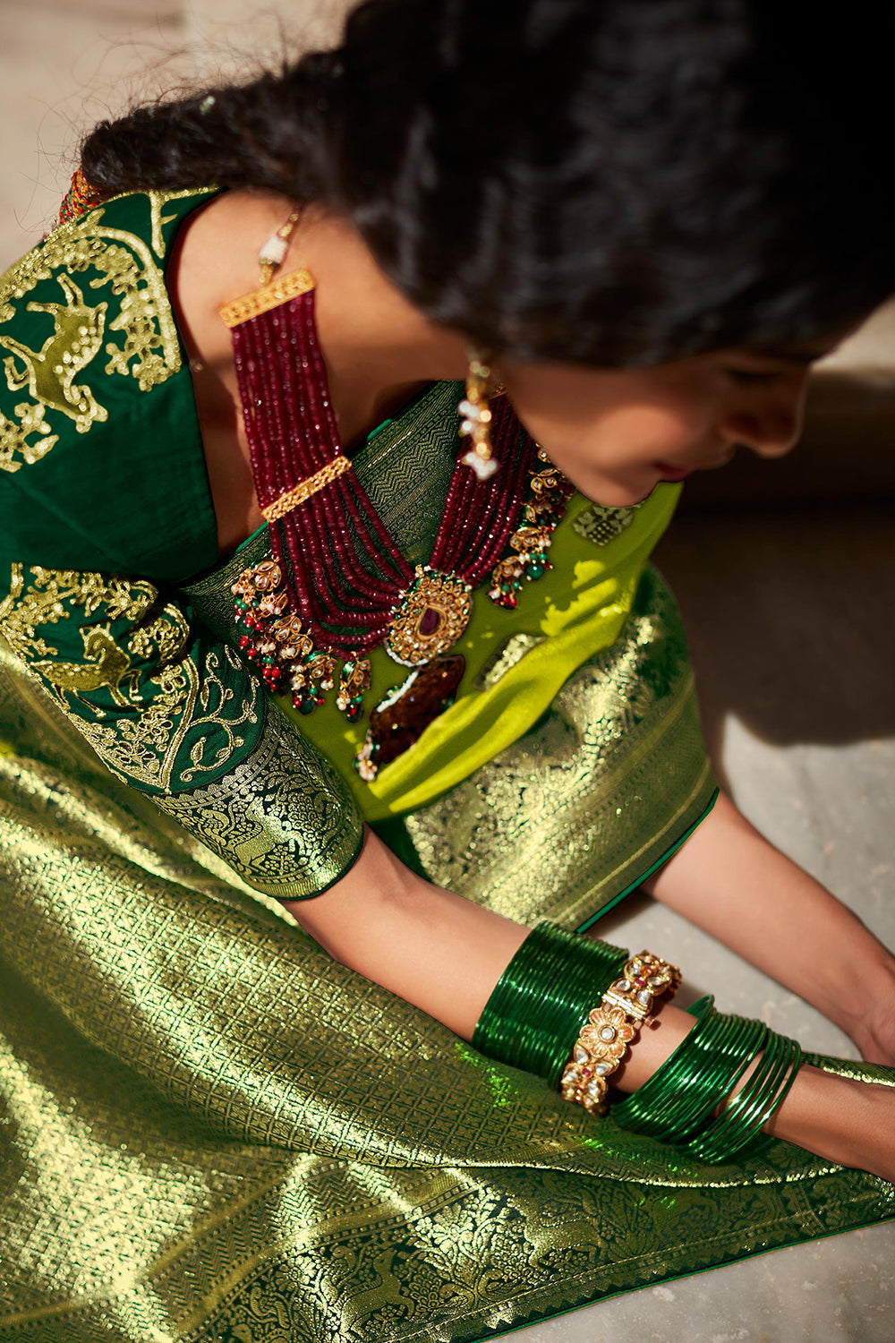 green silk saree