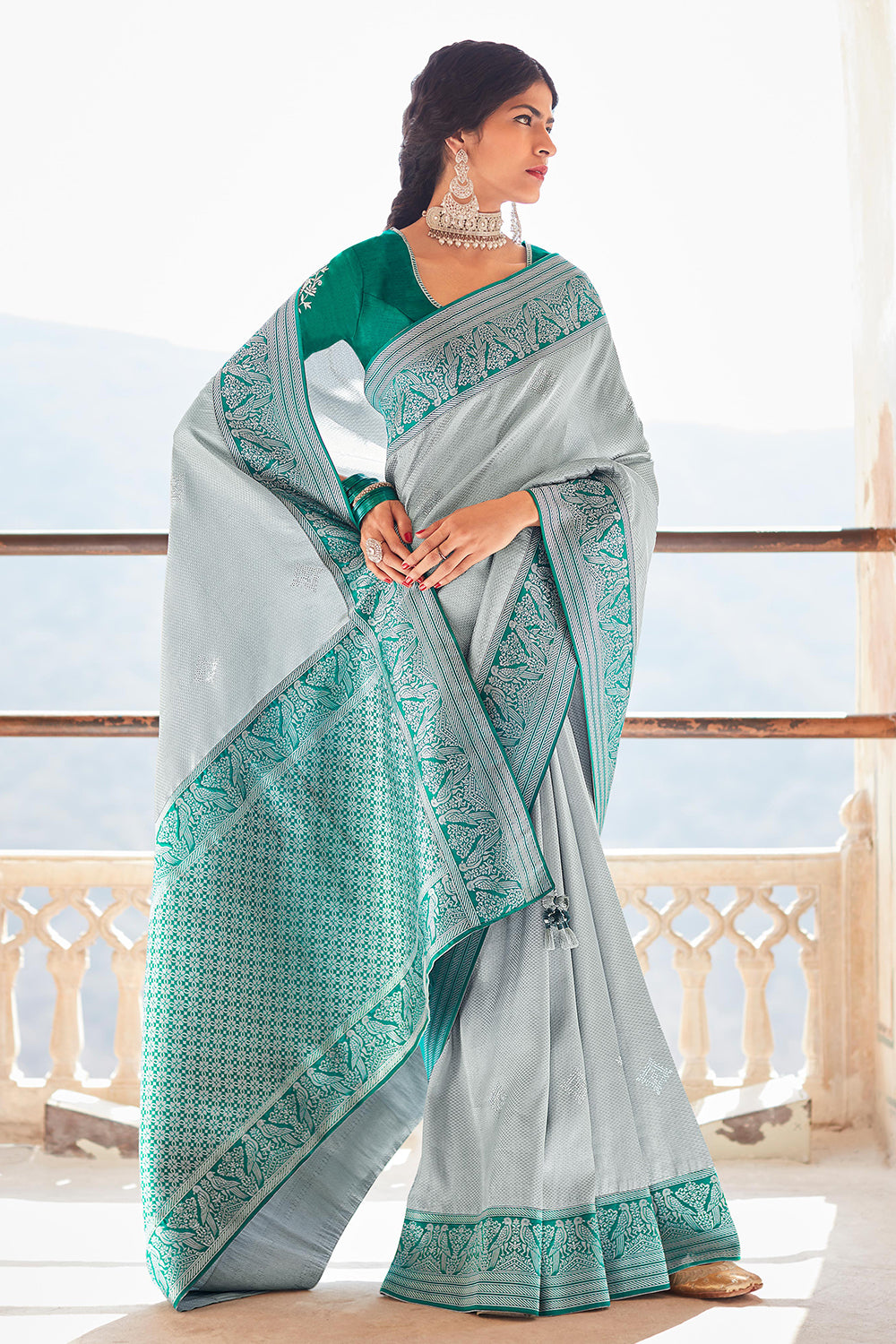 grey silk saree