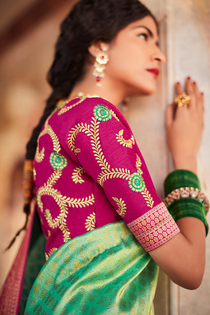 green silk saree