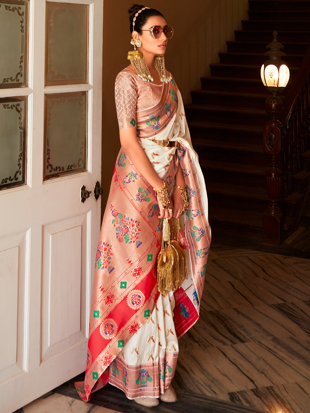 White Paithani Saree