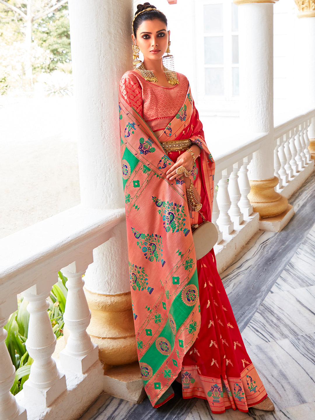 Carmine Red Paithani Saree