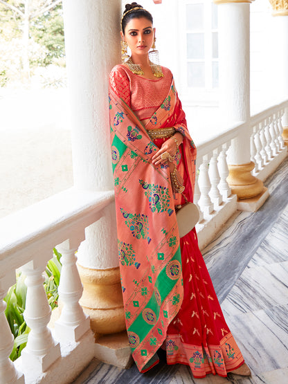 Carmine Red Paithani Saree