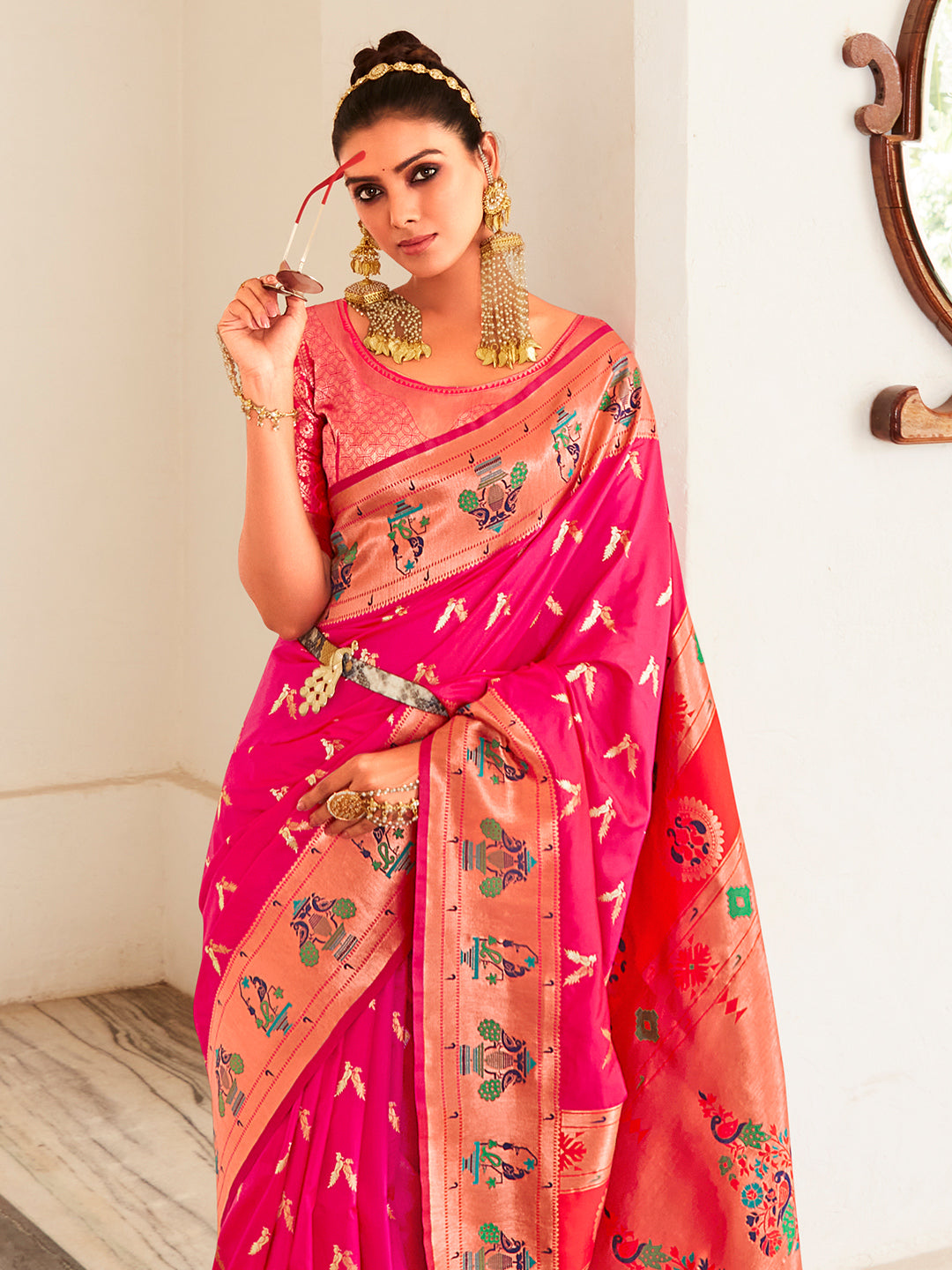 Hot Pink Paithani Saree