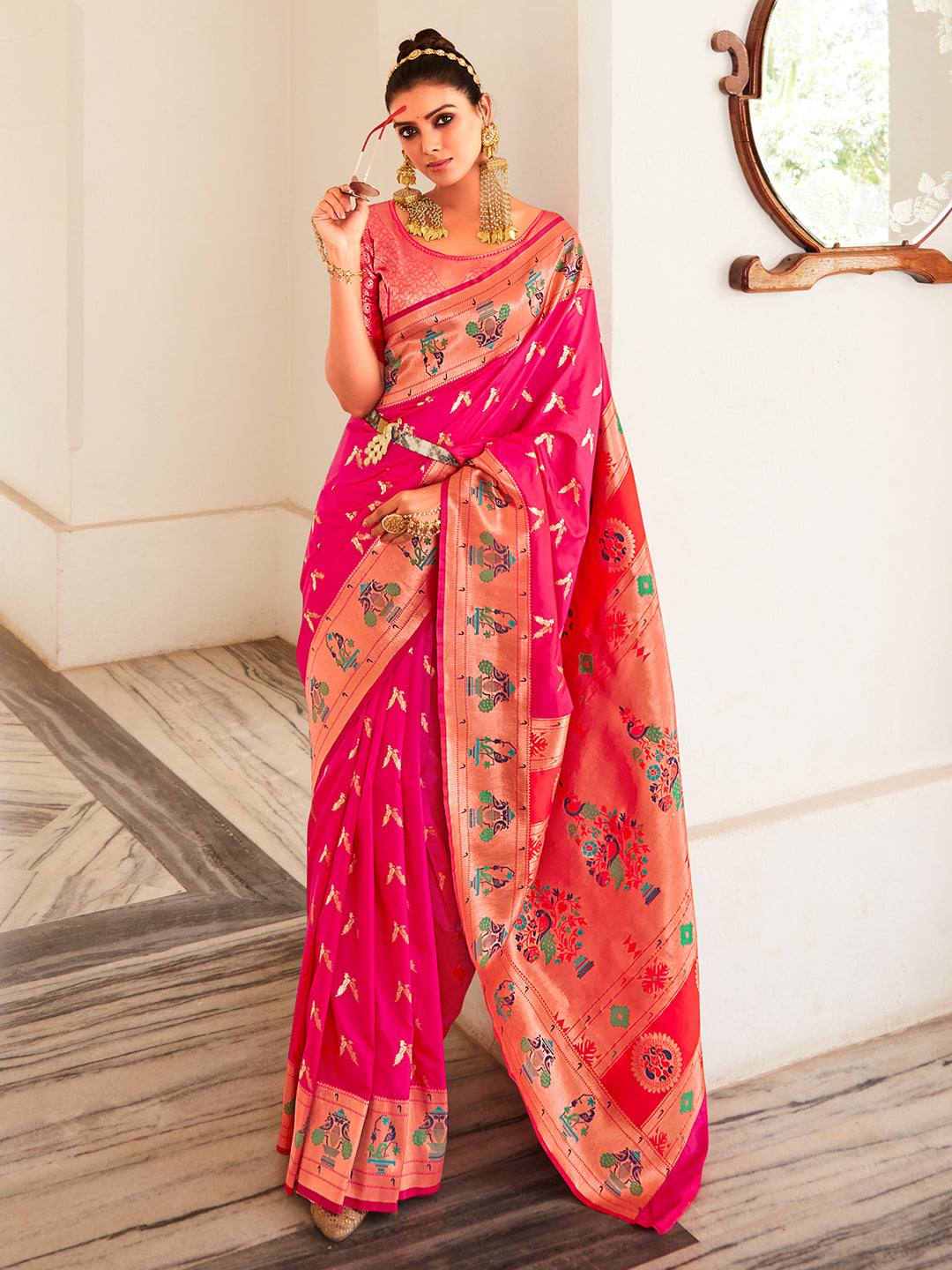 Hot Pink Paithani Saree