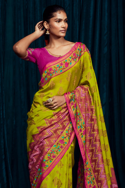 chartreuse yellow brasso saree 2