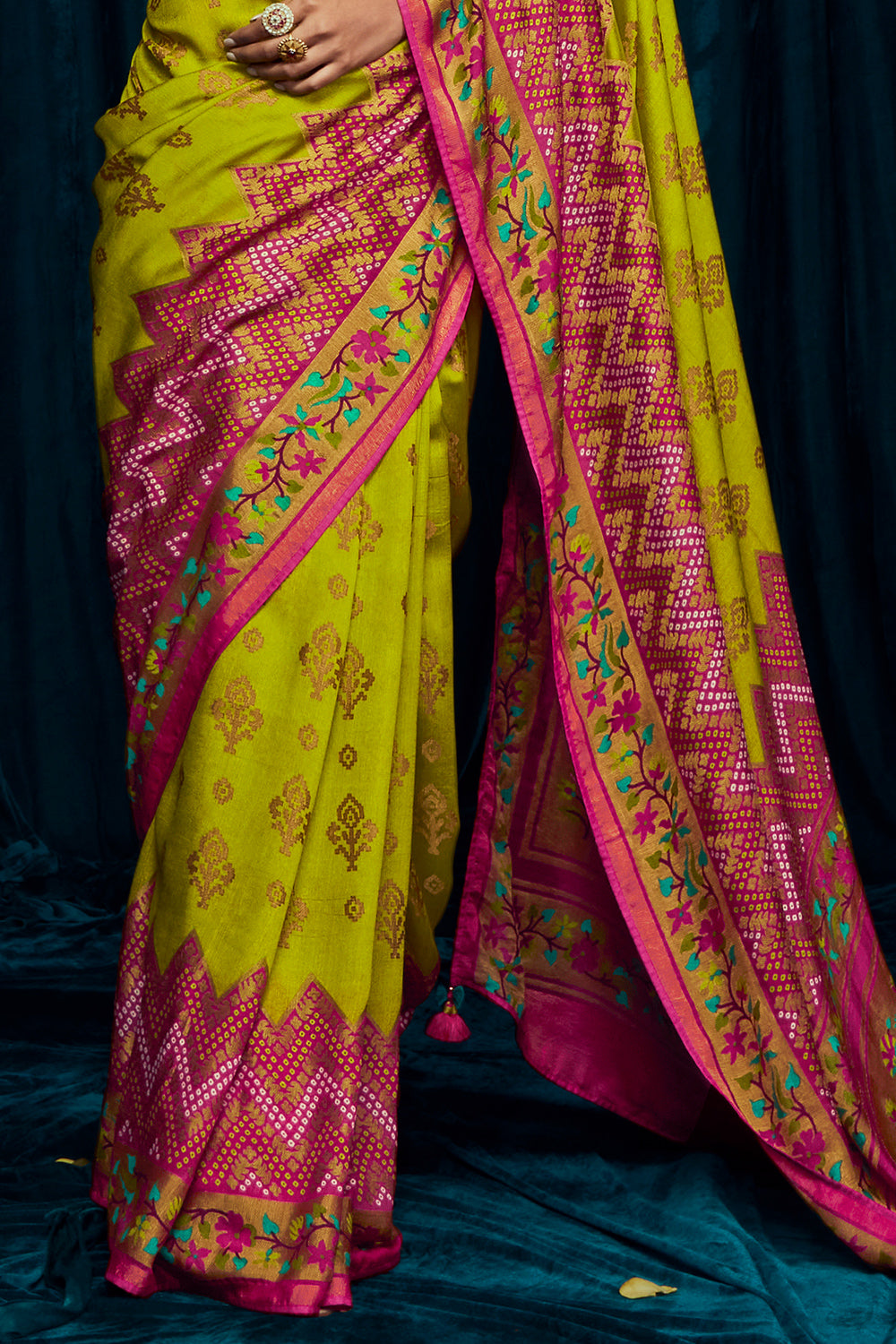 chartreuse yellow brasso saree 3