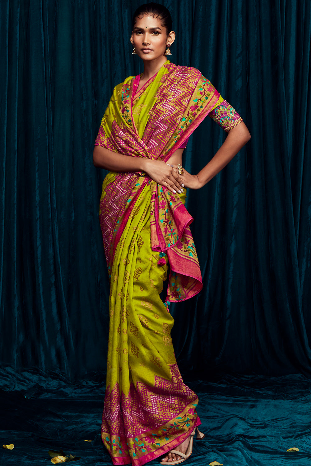 chartreuse yellow brasso saree 5