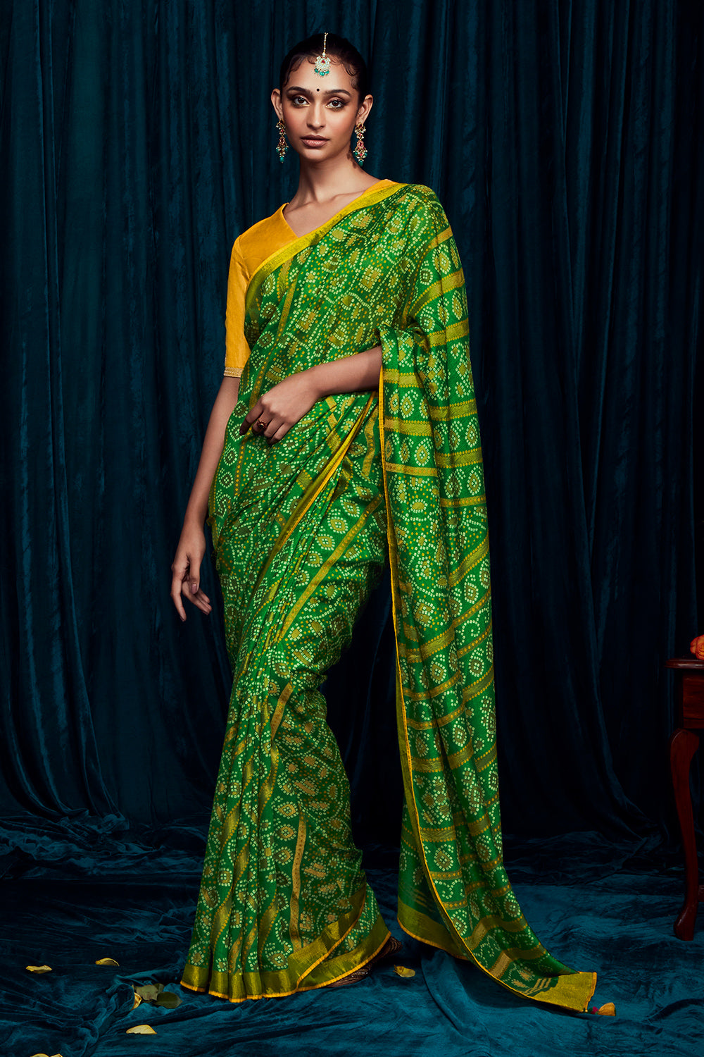 emerald green brasso saree 1