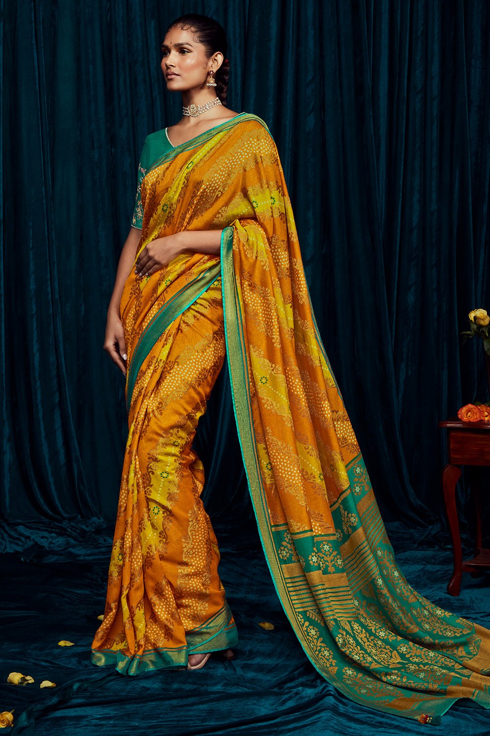 canary yellow brasso saree 1 1