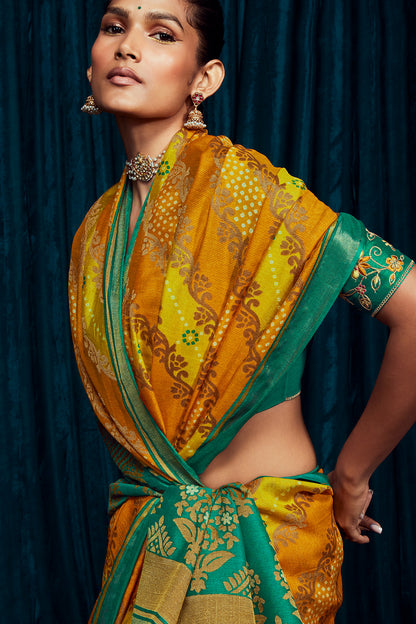 canary yellow brasso saree 1 4