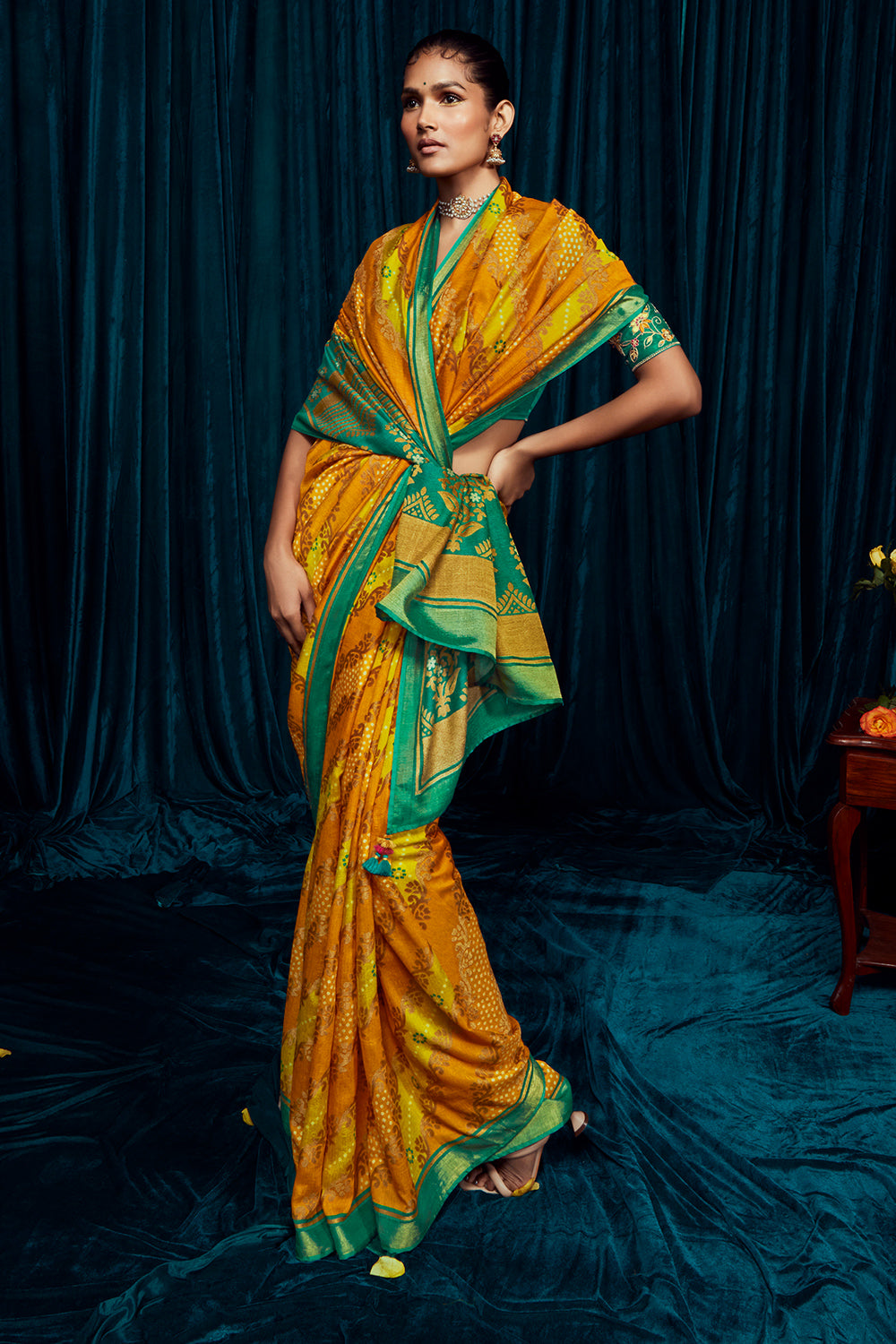 canary yellow brasso saree 1 5