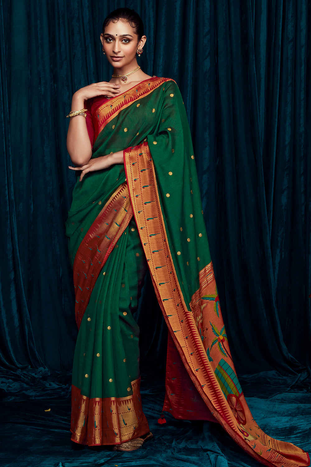 phthalo green brasso saree 1