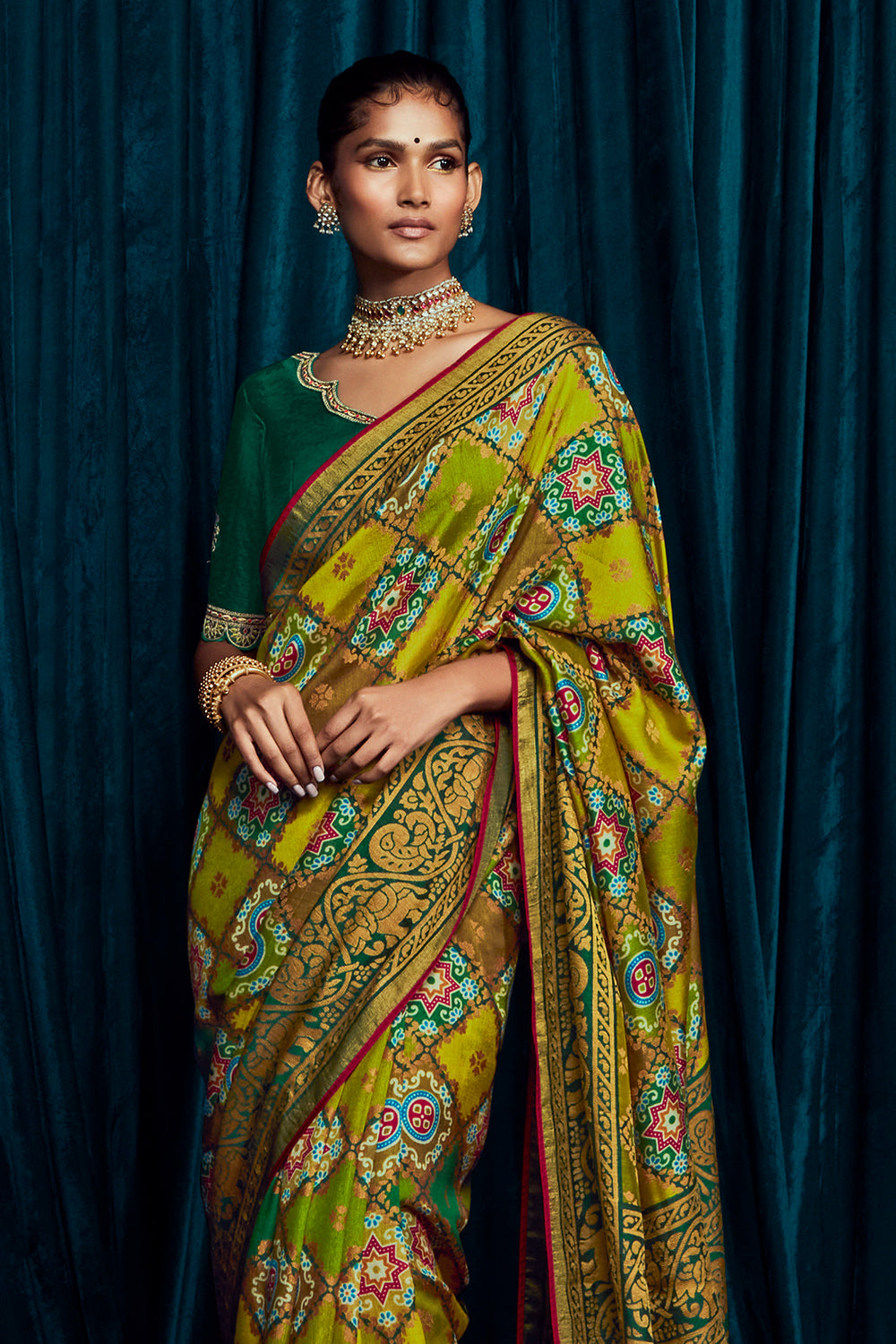 lime green brasso saree 1 2