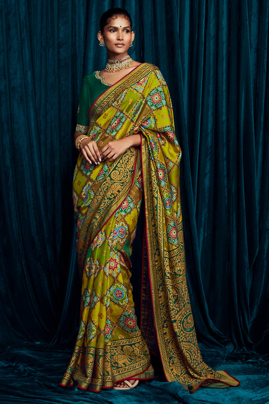 lime green brasso saree 1 1