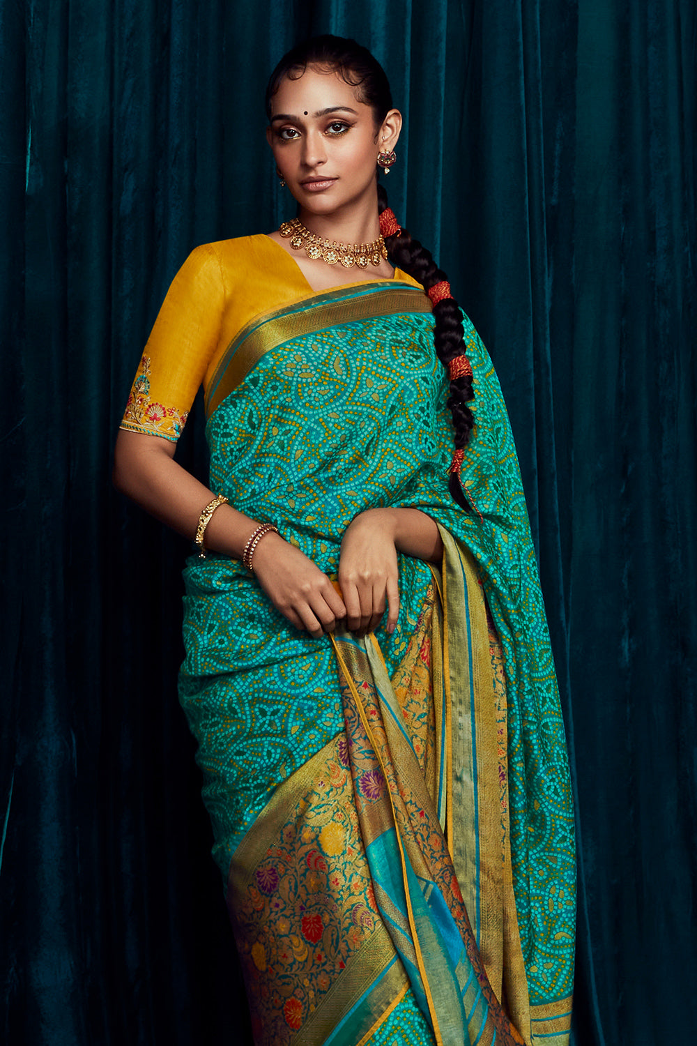 pine green brasso saree 2