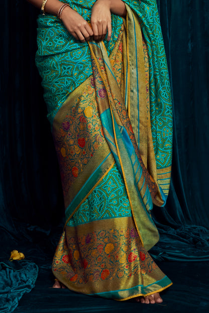 pine green brasso saree 3