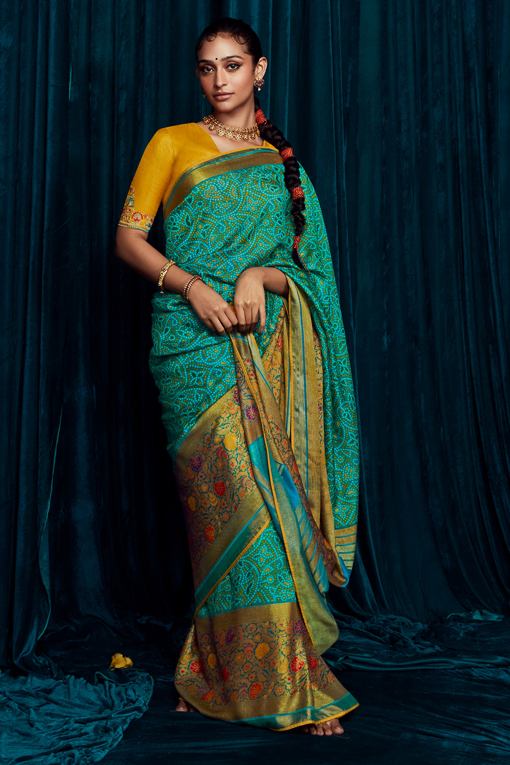 pine green brasso saree 1