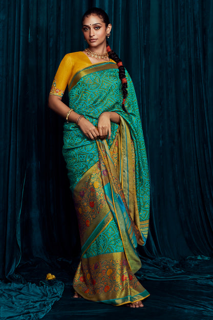 pine green brasso saree 1