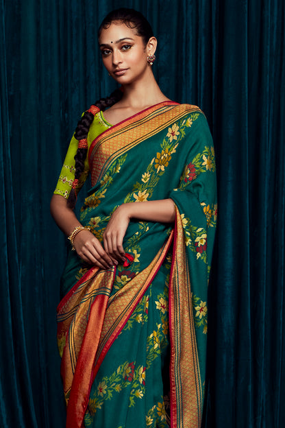 peacock green brasso saree 2