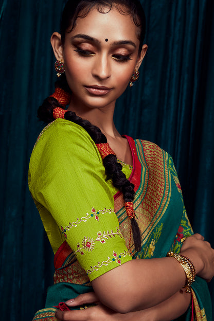 peacock green brasso saree 4