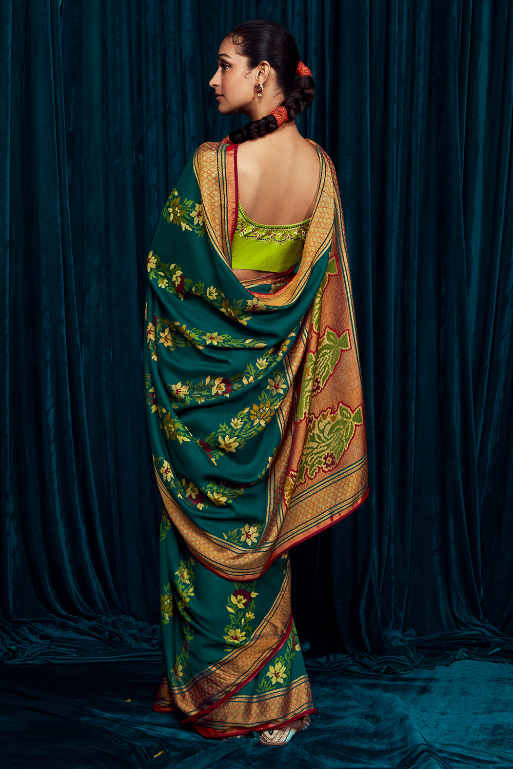 peacock green brasso saree 5