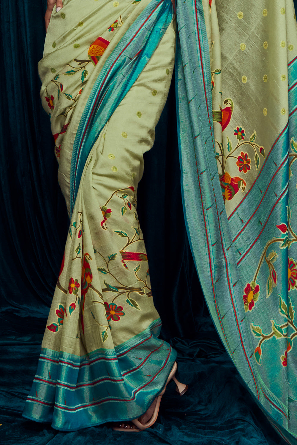 sage green brasso saree 3