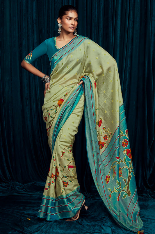 sage green brasso saree 1