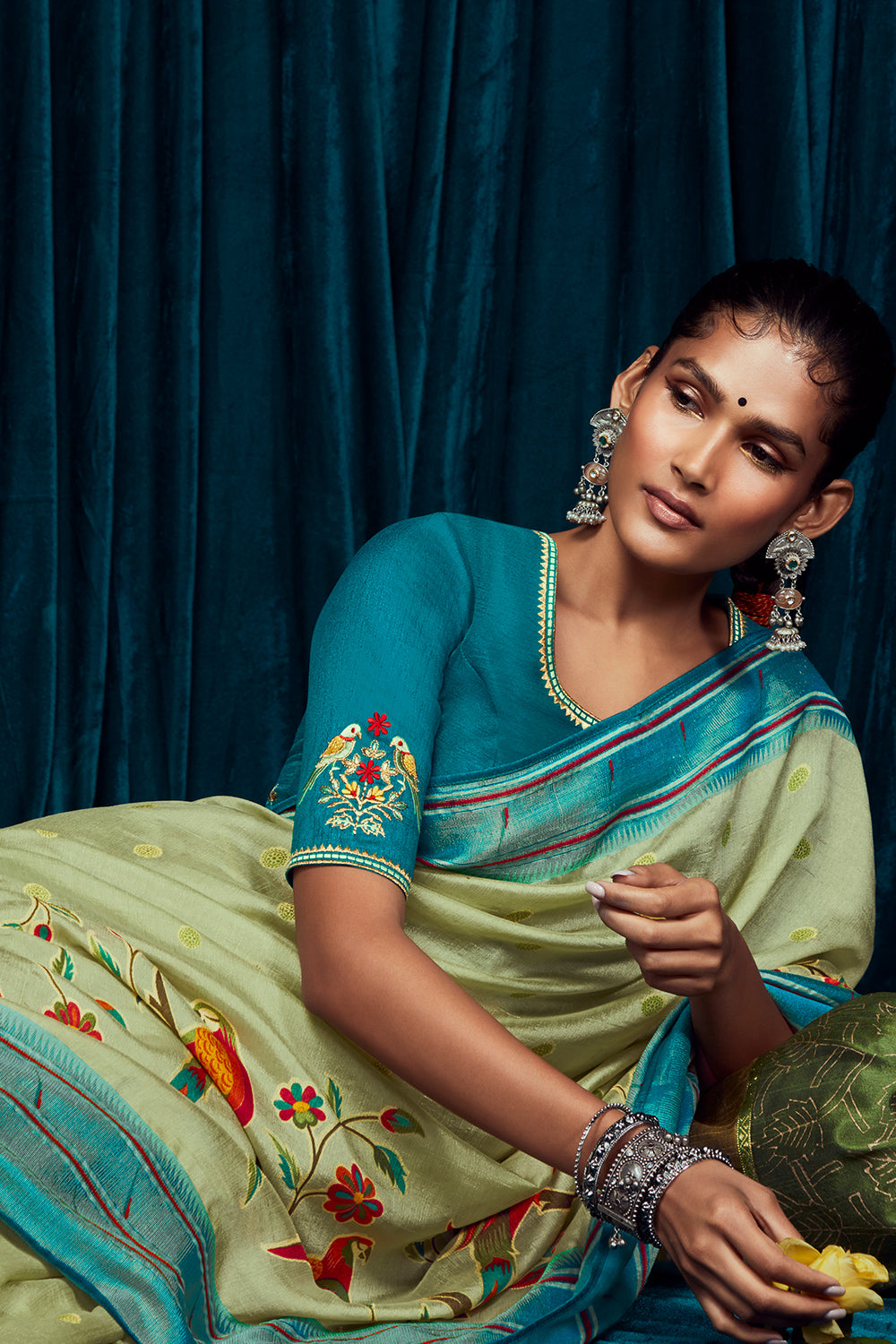 sage green brasso saree 4