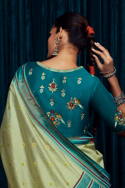 sage green brasso saree 6