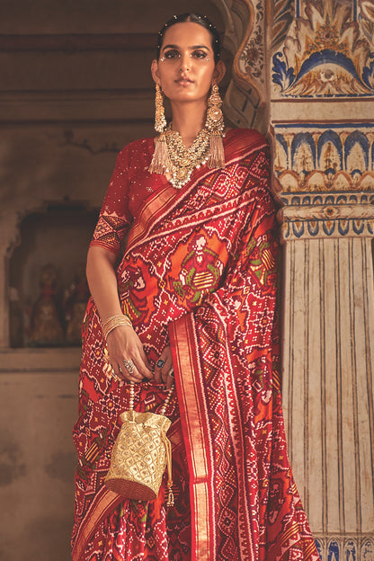 maroon red patan patola saree 2