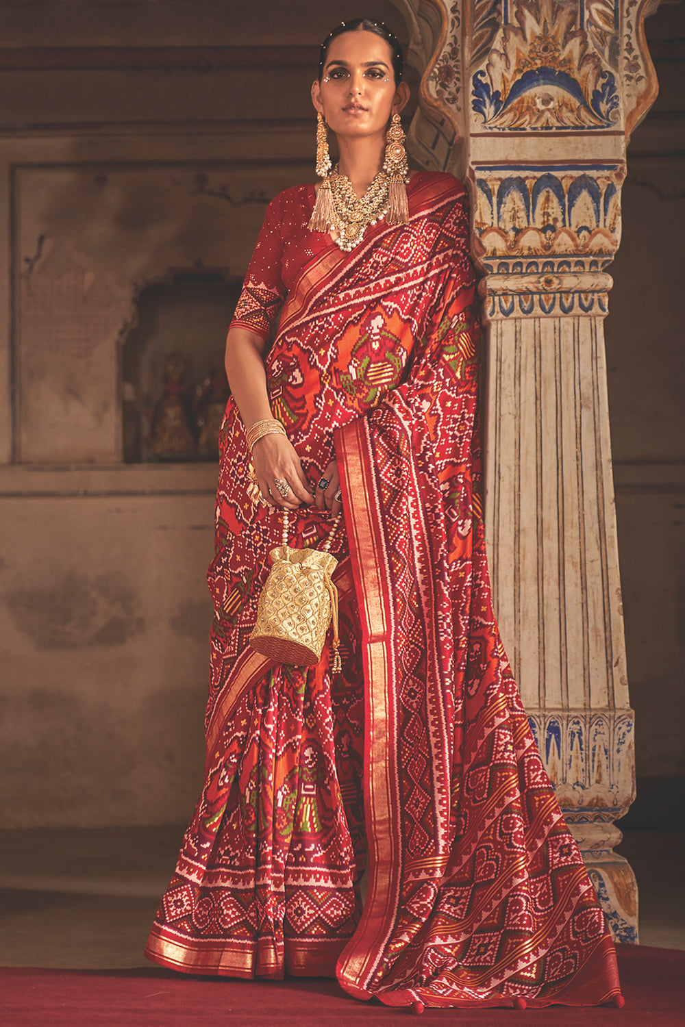 maroon red patan patola saree 1