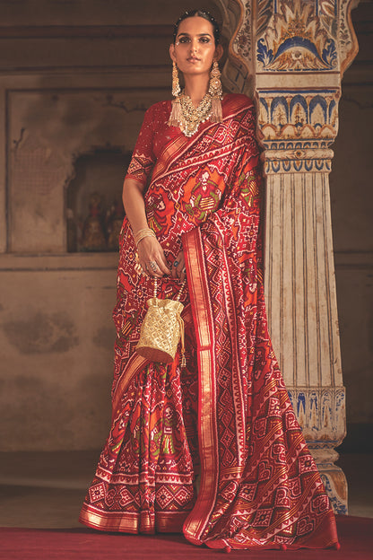 maroon red patan patola saree 1